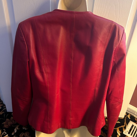 Red Leather Moto Style Jacket - Picture 2 of 2